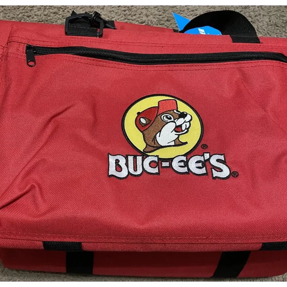 Buc-ees Travel Soft Cooler Travel Bag 24 CANS Bucees Embroidered Red Canvas New